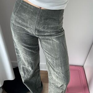 Massimo Dutti Sage Green-Gray Velvet Pants